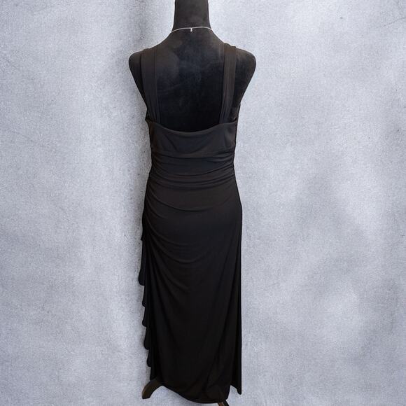 Vintage Y2K Betsy & Adam Rhinestone Ruffle Ruched Black Maxi Dress 12P - Picture 4 of 9